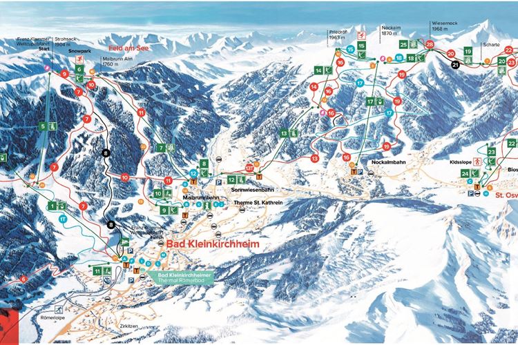 Bad Kleinkirchheim, mapa narciarska. Austria. Geovita